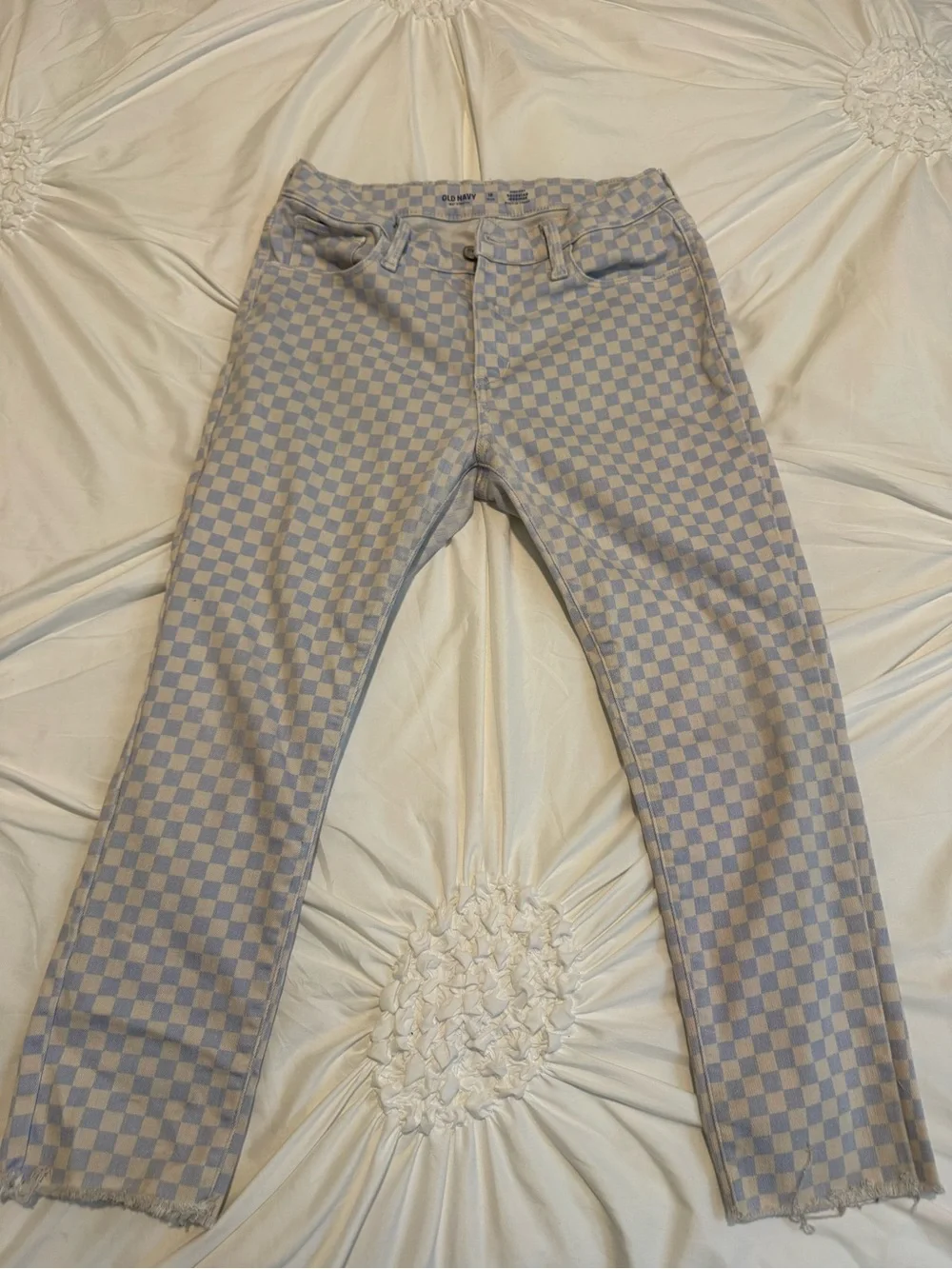 Old Navy Kids Checkerboard Jeans - Light Blue & White